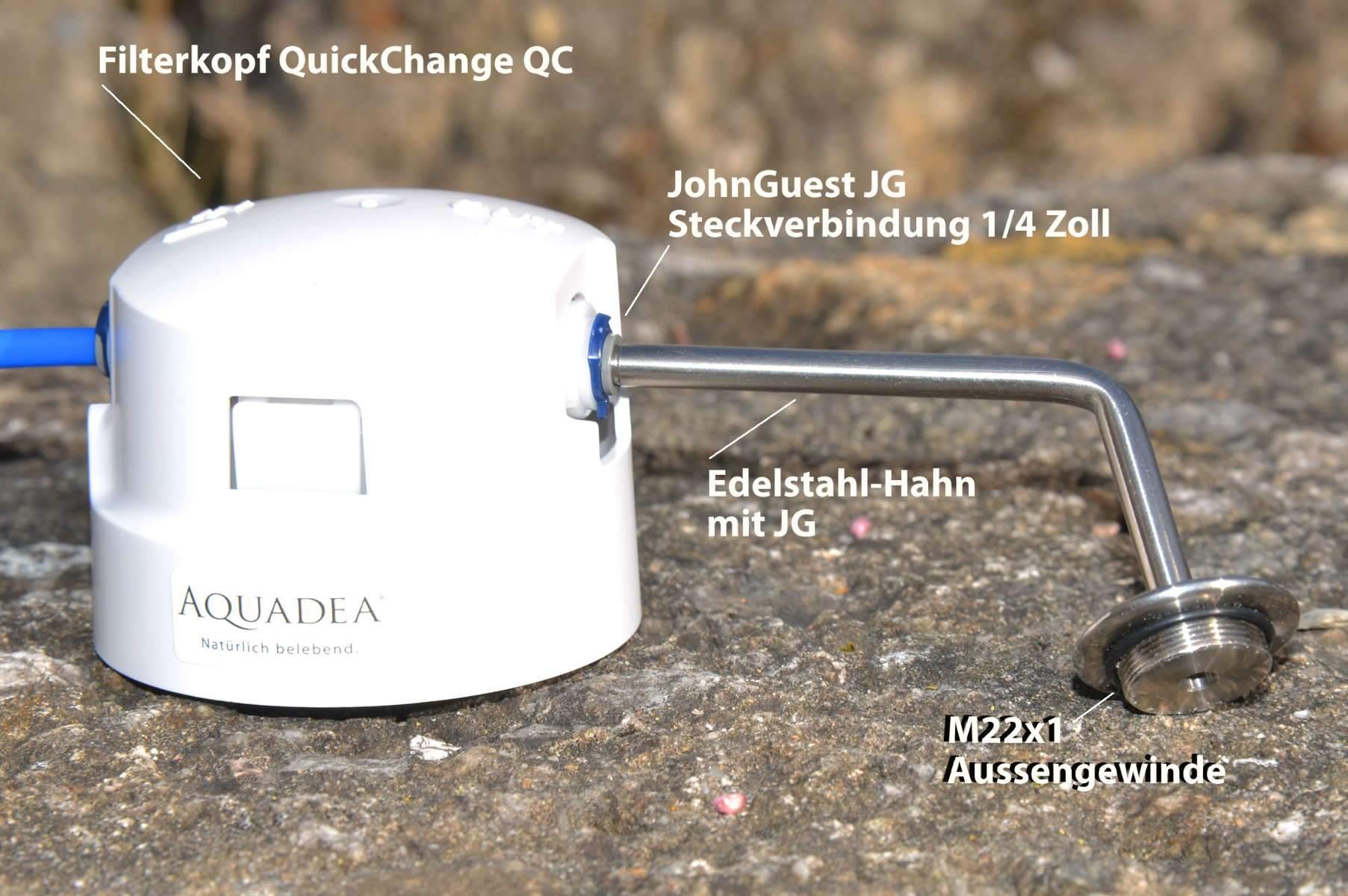 Auslauf Hahn Edelstahl mit JG Steckverbindung für 1/4 Zoll JG für Filter & Umkehrosmose - AQUADEA GmbH