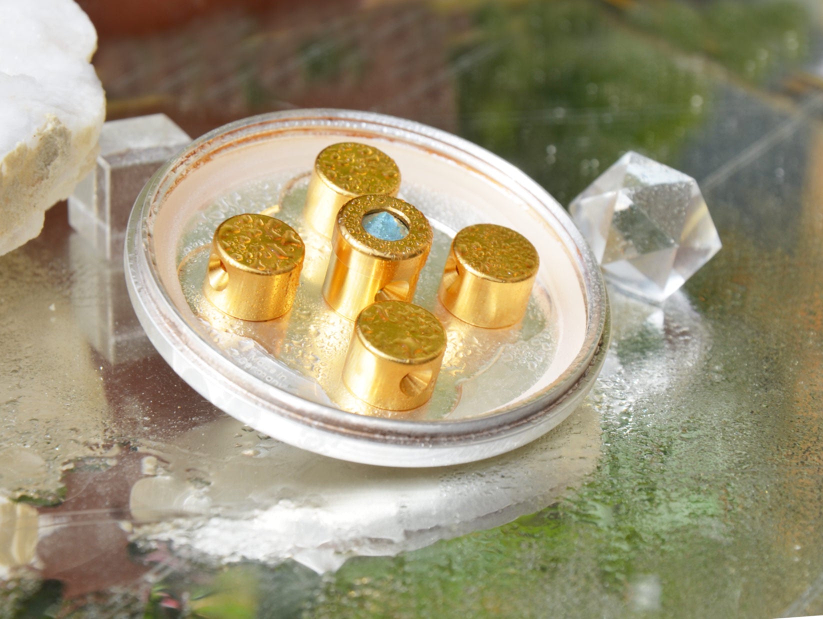 Kristallwirbel® Duschkopf  Bronze-Silber „Aqua Aurea“ – Gold & Aquamarin | Vorführ-Einheit